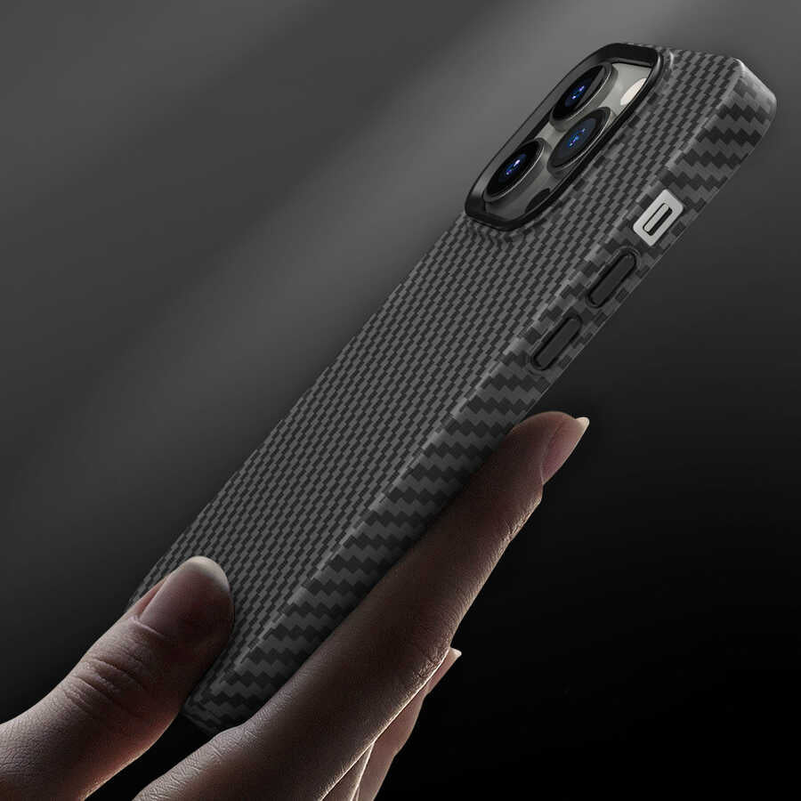 Apple iPhone 14 Pro Case Wiwu Carbon Fiber Look M-safe Wireless Charging Featured Cabon Cover Black