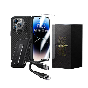 Apple iPhone 14 Pro Max Benks Grand Combo New 5-in-1 Accessory Set Case-Screen Protector-Lens Protector-Cable-Powerbank Black 