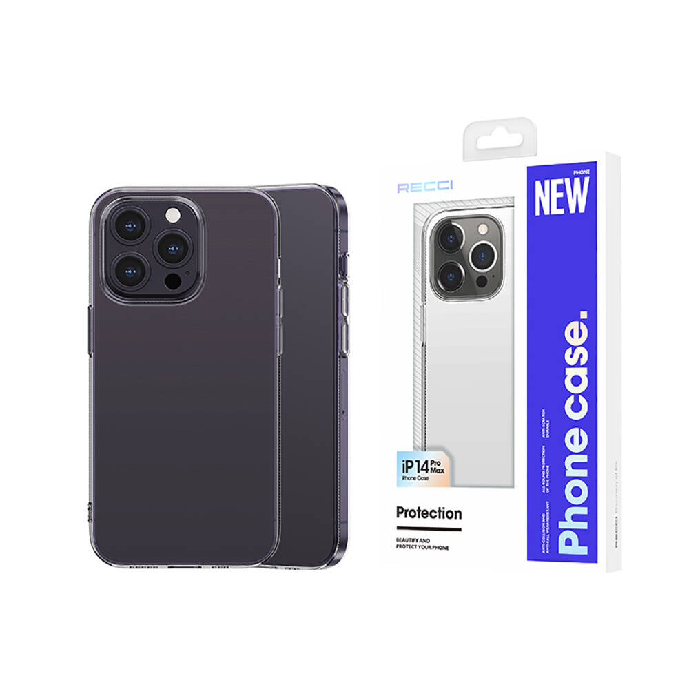 Apple iPhone 14 Pro Max Case Transparent Shock Absorbing Silicone Design with Airbag Recci Clarity Series Cover Transparent
