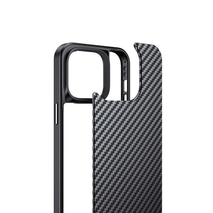 Apple iPhone 14 Pro Max Kılıf Aramid Karbon Fiber M-safe Özellikli Wlons Radison Kapak Siyah
