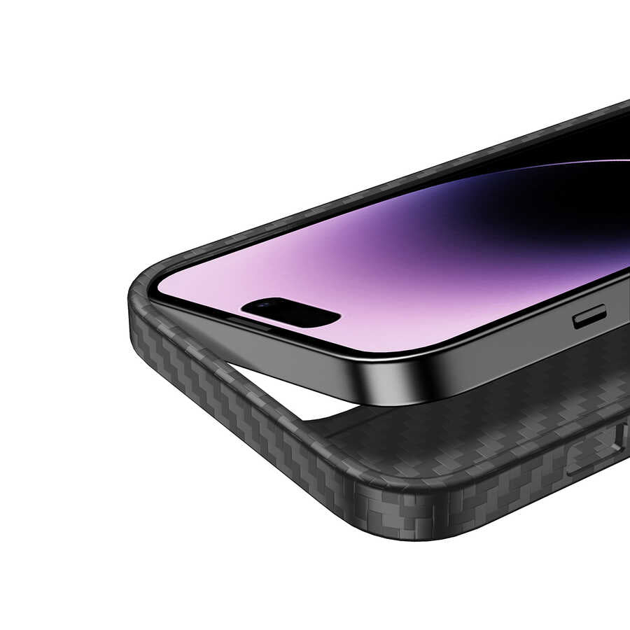 Apple iPhone 14 Pro Max Kılıf Aramid Karbon Fiber M-safe Özellikli Wlons Radison Kapak Siyah