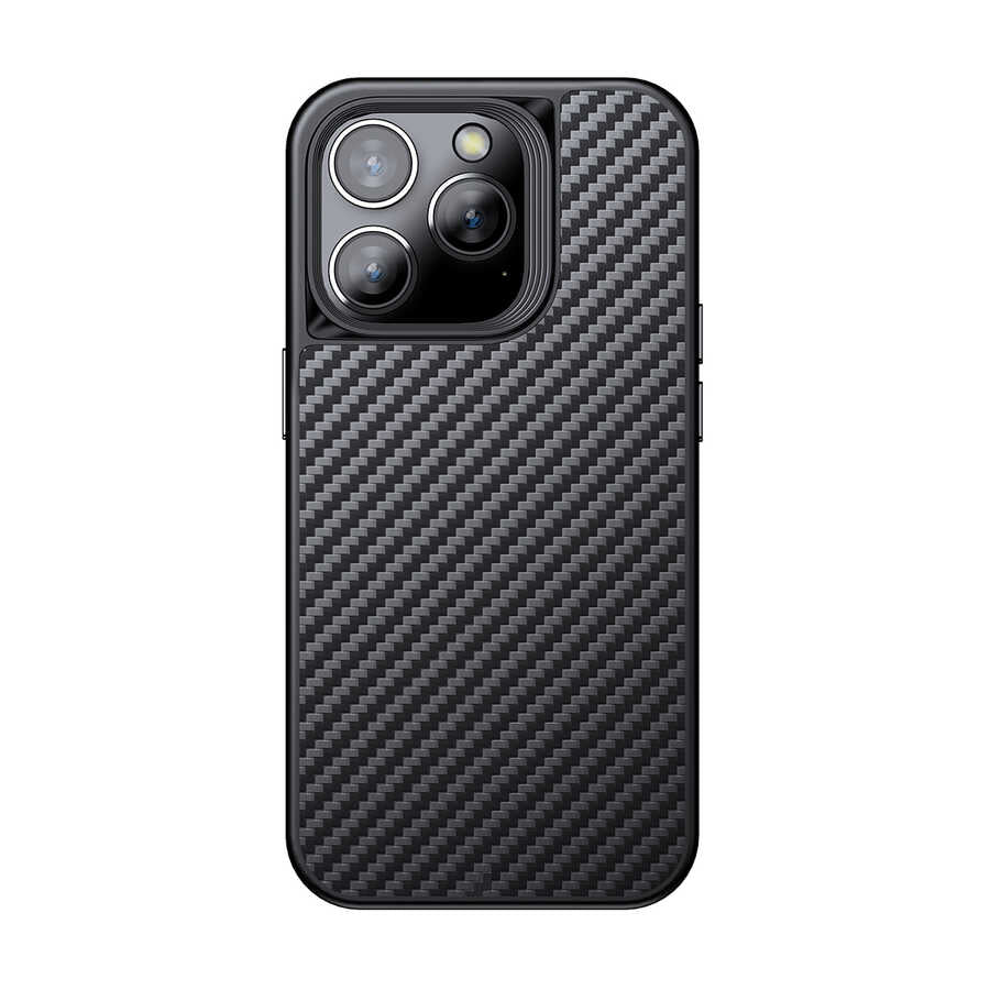Apple iPhone 14 Pro Max Kılıf Aramid Karbon Fiber M-safe Özellikli Wlons Radison Kapak Siyah