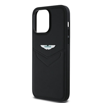 Apple iPhone 14 Pro Max Kılıf Aston Martin Orjinal Lisanslı Victory Dizayn PU Deri Metal Logolu Kapak Siyah