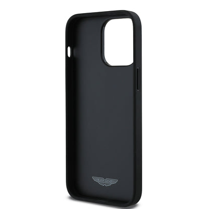 Apple iPhone 14 Pro Max Kılıf Aston Martin Orjinal Lisanslı Victory Dizayn PU Deri Metal Logolu Kapak Siyah