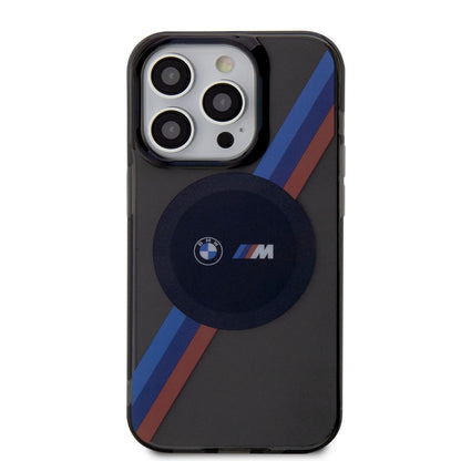 Apple iPhone 14 Pro Max Kılıf BMW M-safe Şarj Özellikli Transparan 3 Renkli Şerit Dizayn Kapak Gri