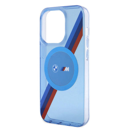 Apple iPhone 14 Pro Max Kılıf BMW M-safe Şarj Özellikli Transparan Tricolor Stripes Orjinal Lisanslı Kapak Mavi