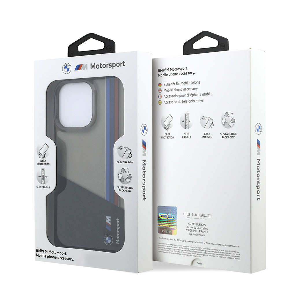 Apple iPhone 14 Pro Max Kılıf BMW Orjinal Lisanslı Yarı Transparan M Dizayn Çizgili Kapak Siyah