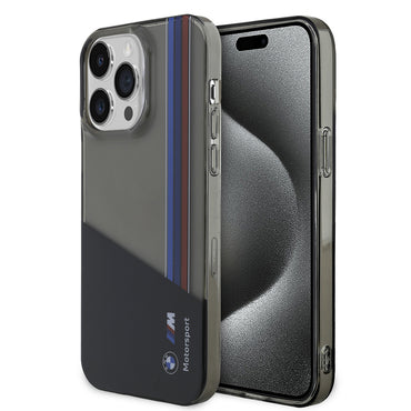 Apple iPhone 14 Pro Max Kılıf BMW Orjinal Lisanslı Yarı Transparan M Dizayn Çizgili Kapak Siyah