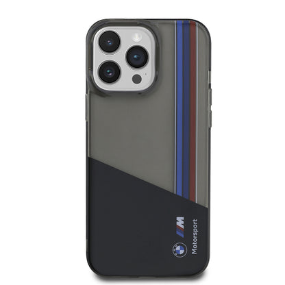 Apple iPhone 14 Pro Max Kılıf BMW Orjinal Lisanslı Yarı Transparan M Dizayn Çizgili Kapak Siyah