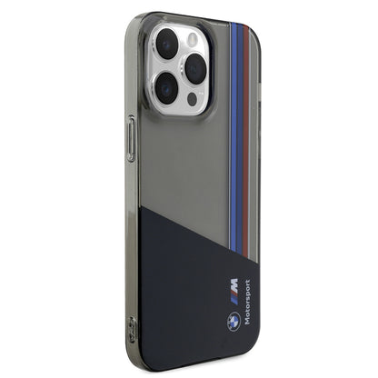 Apple iPhone 14 Pro Max Kılıf BMW Orjinal Lisanslı Yarı Transparan M Dizayn Çizgili Kapak Siyah