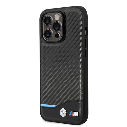 Apple iPhone 14 Pro Max Kılıf BMW PU Deri Ve Karbon Dizayn Kapak Siyah