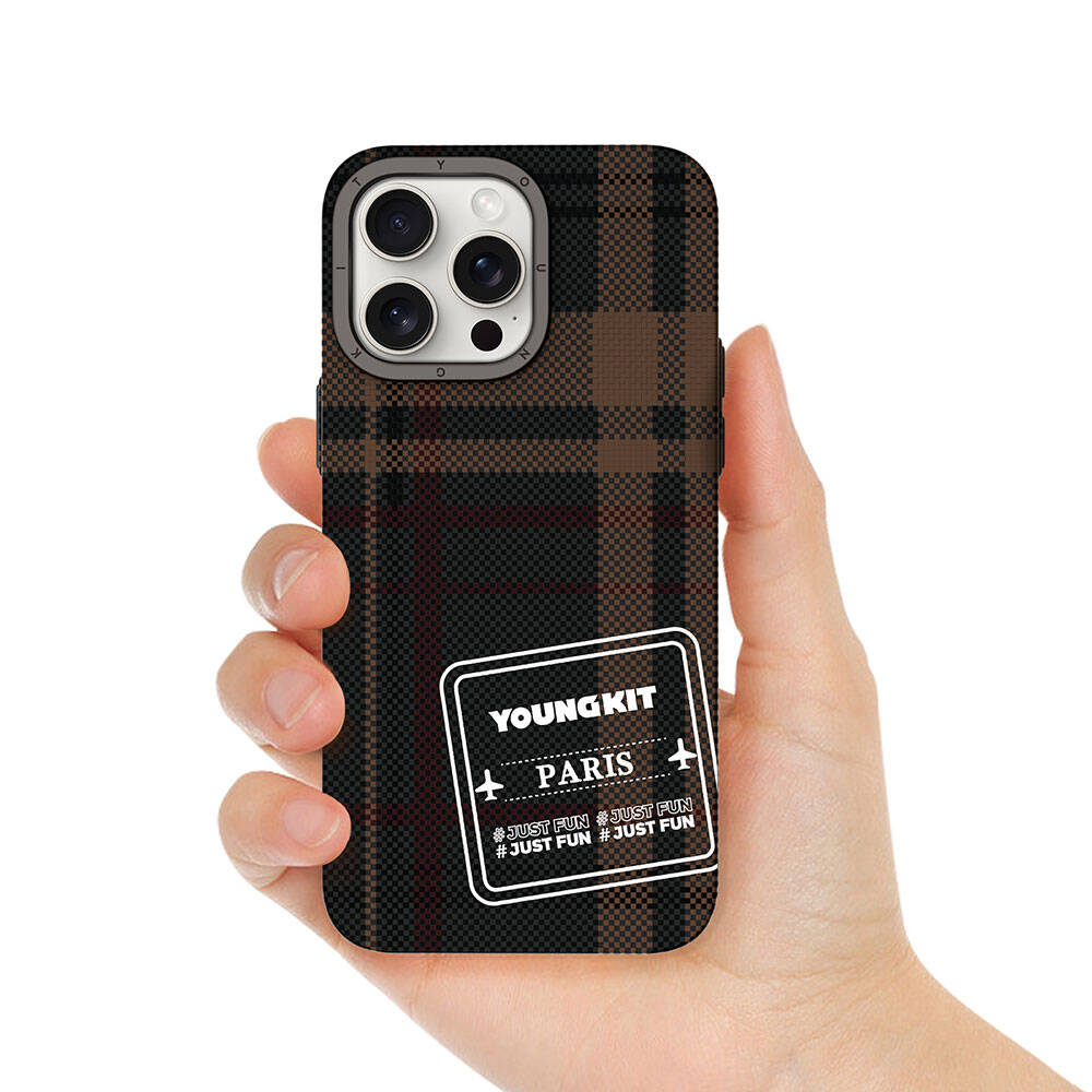 Apple iPhone 14 Pro Max Plaid Patterned Case Youngkit Gezhi Series Cover Red 