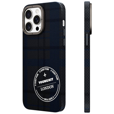 Apple iPhone 14 Pro Max Plaid Patterned Youngkit Gezhi Series Cover Blue 