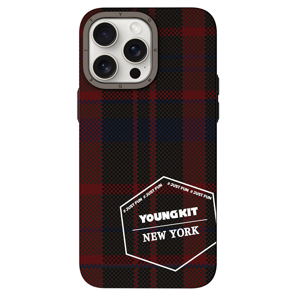 Apple iPhone 14 Pro Max Plaid Patterned Youngkit Gezhi Series Cover Brown 