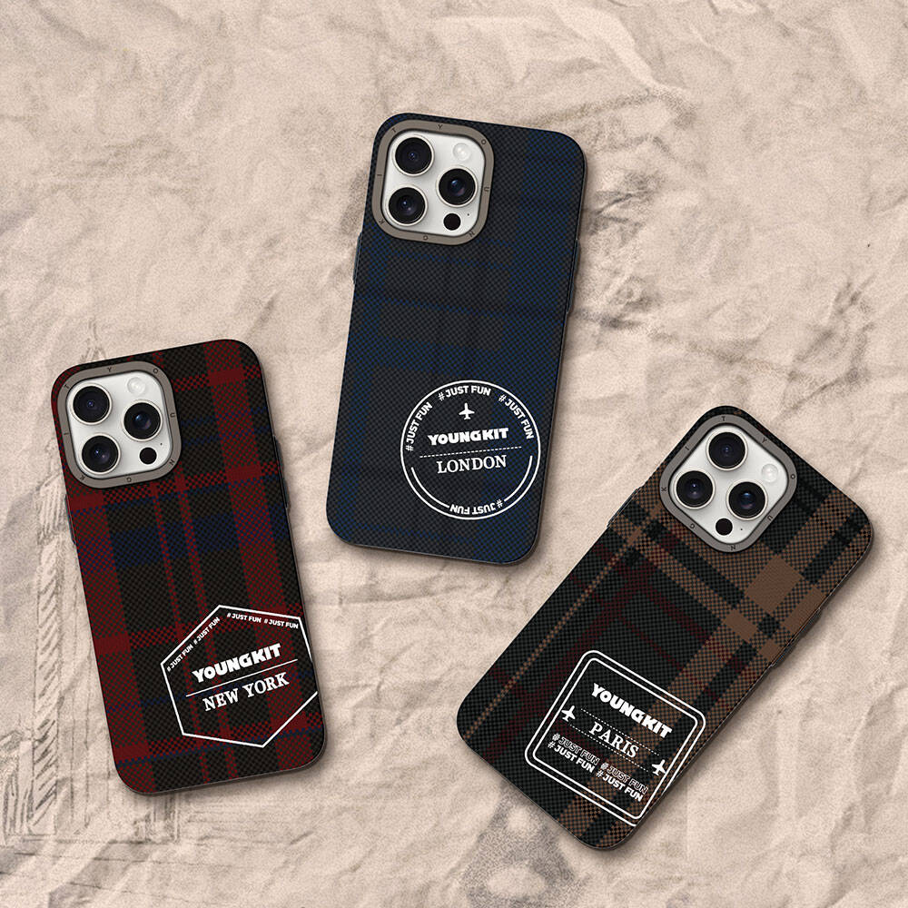 Apple iPhone 14 Pro Max Plaid Patterned Youngkit Gezhi Series Cover Brown 