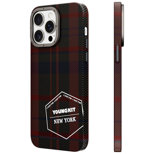Apple iPhone 14 Pro Max Plaid Patterned Case Youngkit Gezhi Series Cover Red 
