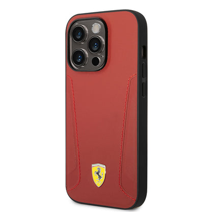 Apple iPhone 14 Pro Max Kılıf Ferrari M-safe Şarj Özellikli Deri Kenarları Damgalı Dizayn Kapak Siyah