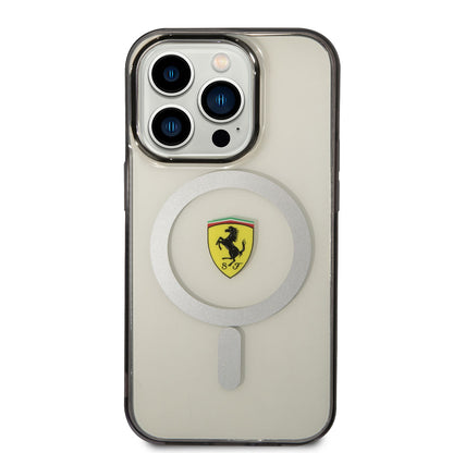Apple iPhone 14 Pro Max Kılıf Ferrari M-safe Şarj Özellikli Transparan Dizayn Kapak Renksiz