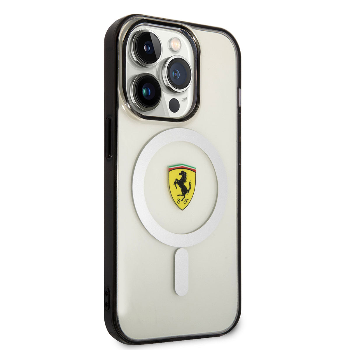 Apple iPhone 14 Pro Max Kılıf Ferrari M-safe Şarj Özellikli Transparan Dizayn Kapak Renksiz