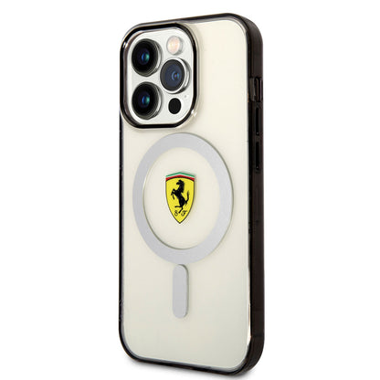 Apple iPhone 14 Pro Max Kılıf Ferrari M-safe Şarj Özellikli Transparan Dizayn Kapak Renksiz