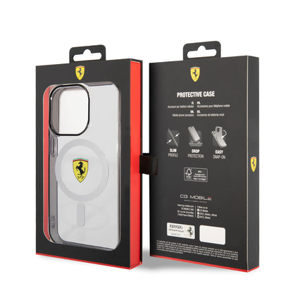 Apple iPhone 14 Pro Max Kılıf Ferrari M-safe Şarj Özellikli Transparan Dizayn Kapak Renksiz