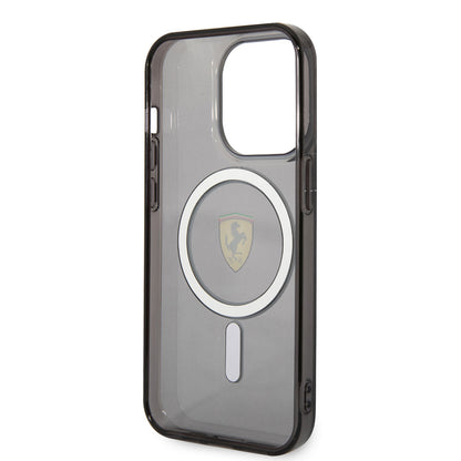 Apple iPhone 14 Pro Max Kılıf Ferrari M-safe Şarj Özellikli Yarı Transparan Dizayn Kapak Kırmızı