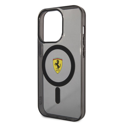 Apple iPhone 14 Pro Max Kılıf Ferrari M-safe Şarj Özellikli Yarı Transparan Dizayn Kapak Kırmızı