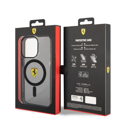 Apple iPhone 14 Pro Max Kılıf Ferrari M-safe Şarj Özellikli Yarı Transparan Dizayn Kapak Kırmızı