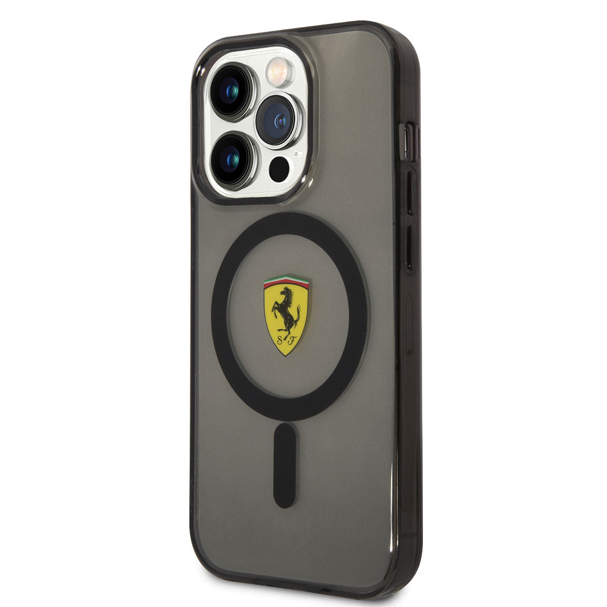 Apple iPhone 14 Pro Max Kılıf Ferrari M-safe Şarj Özellikli Yarı Transparan Dizayn Kapak Siyah