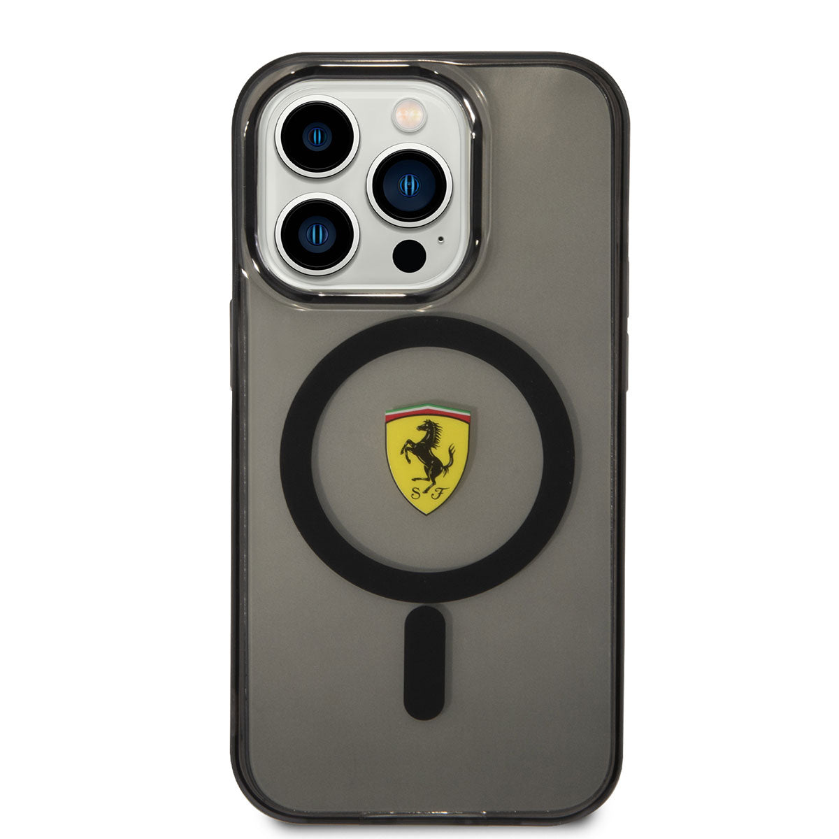 Apple iPhone 14 Pro Max Kılıf Ferrari M-safe Şarj Özellikli Yarı Transparan Dizayn Kapak Kırmızı
