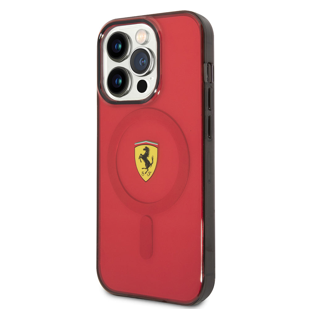 Apple iPhone 14 Pro Max Kılıf Ferrari M-safe Şarj Özellikli Yarı Transparan Dizayn Kapak Siyah