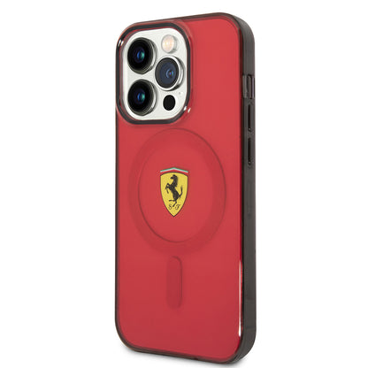 Apple iPhone 14 Pro Max Kılıf Ferrari M-safe Şarj Özellikli Yarı Transparan Dizayn Kapak Sarı