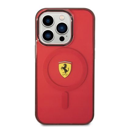 Apple iPhone 14 Pro Max Kılıf Ferrari M-safe Şarj Özellikli Yarı Transparan Dizayn Kapak Siyah
