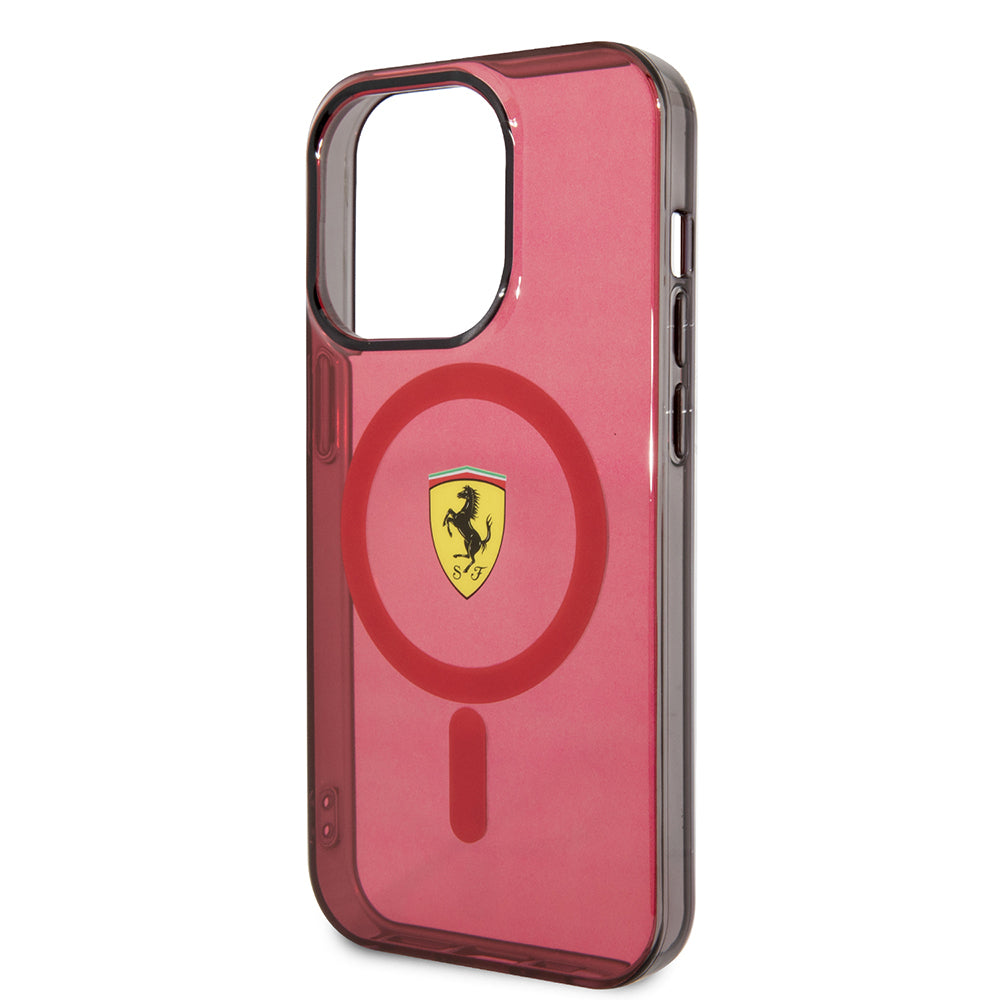 Apple iPhone 14 Pro Max Kılıf Ferrari M-safe Şarj Özellikli Yarı Transparan Dizayn Kapak Siyah