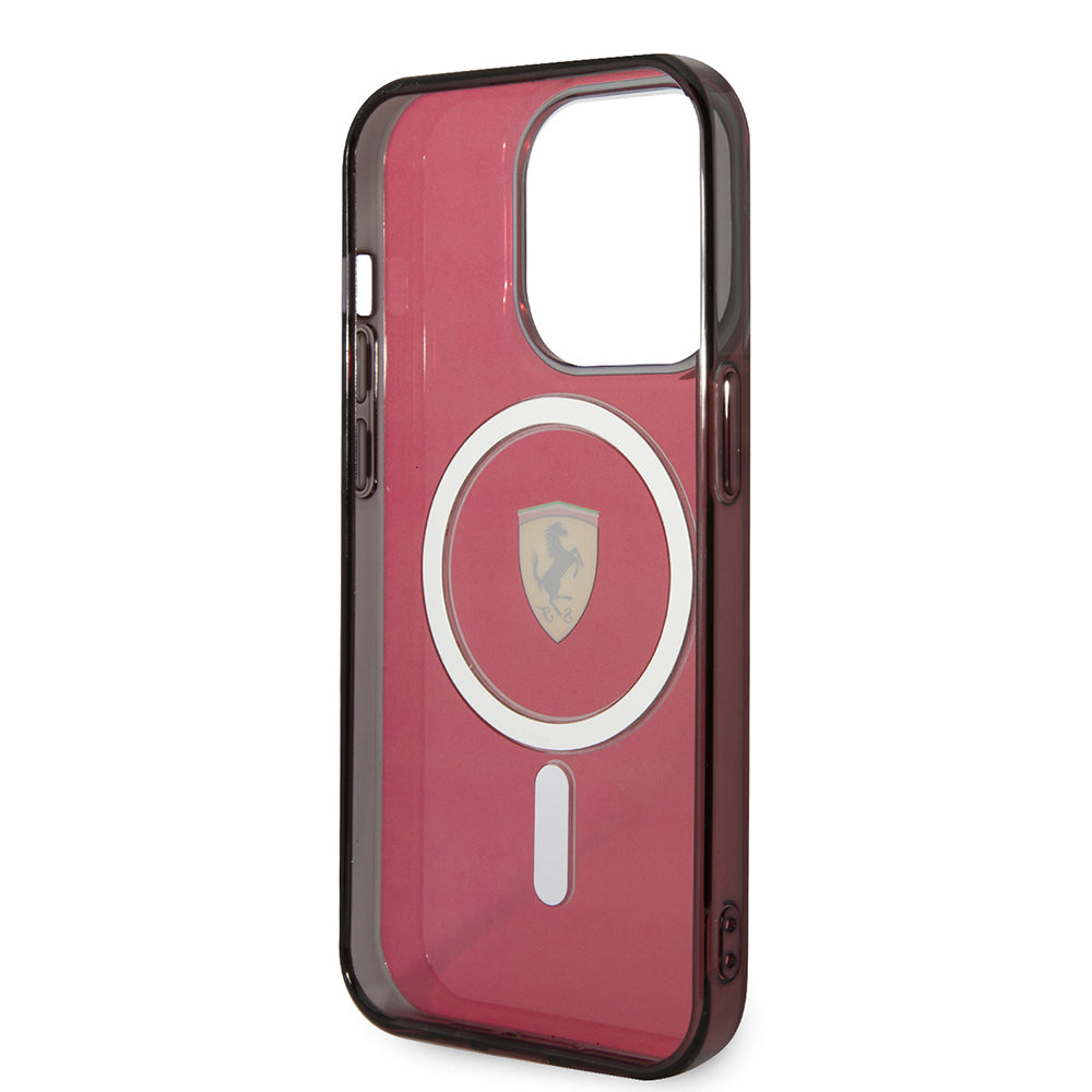 Apple iPhone 14 Pro Max Kılıf Ferrari M-safe Şarj Özellikli Yarı Transparan Dizayn Kapak Siyah