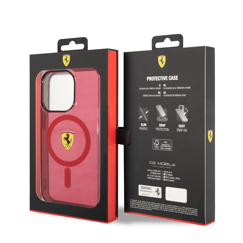 Apple iPhone 14 Pro Max Kılıf Ferrari M-safe Şarj Özellikli Yarı Transparan Dizayn Kapak Siyah
