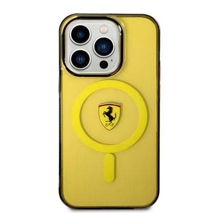Apple iPhone 14 Pro Max Kılıf Ferrari M-safe Şarj Özellikli Yarı Transparan Dizayn Kapak Siyah