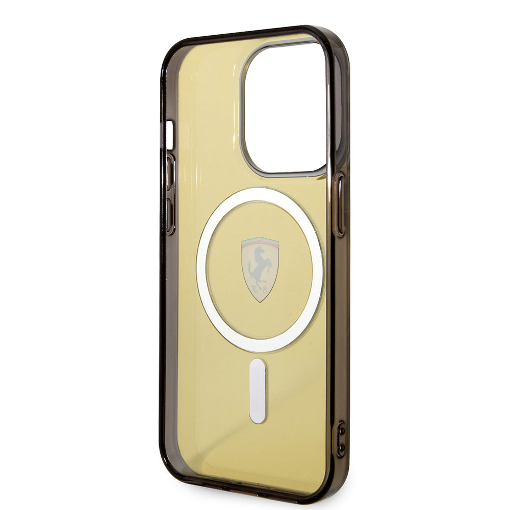 Apple iPhone 14 Pro Max Kılıf Ferrari M-safe Şarj Özellikli Yarı Transparan Dizayn Kapak Siyah