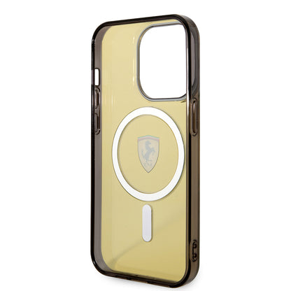 Apple iPhone 14 Pro Max Kılıf Ferrari M-safe Şarj Özellikli Yarı Transparan Dizayn Kapak Siyah