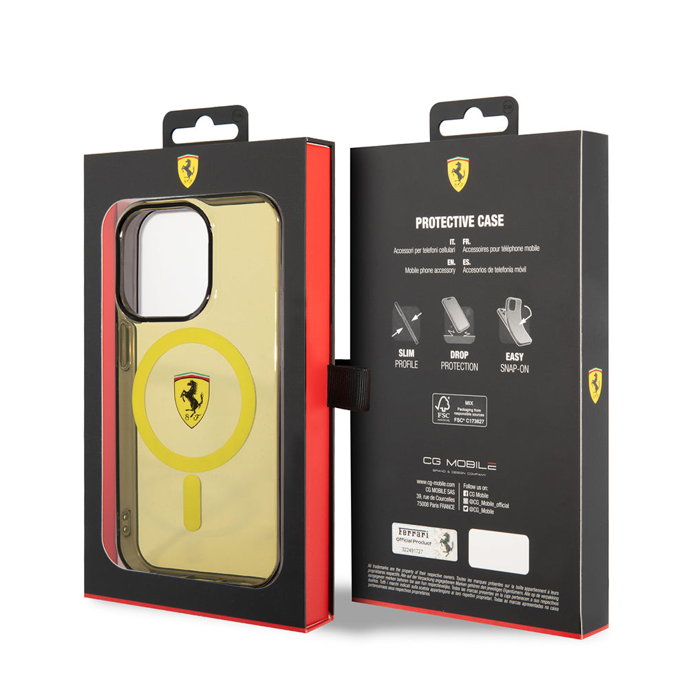 Apple iPhone 14 Pro Max Kılıf Ferrari M-safe Şarj Özellikli Yarı Transparan Dizayn Kapak Siyah