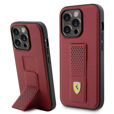 Apple iPhone 14 Pro Max Kılıf Ferrari Orjinal Lisanlı Klasik Metal Logolu Delikli  Standlı Deri Kapak Kırmızı