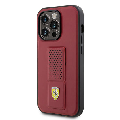 Apple iPhone 14 Pro Max Kılıf Ferrari Orjinal Lisanlı Klasik Metal Logolu Delikli  Standlı Deri Kapak Kırmızı