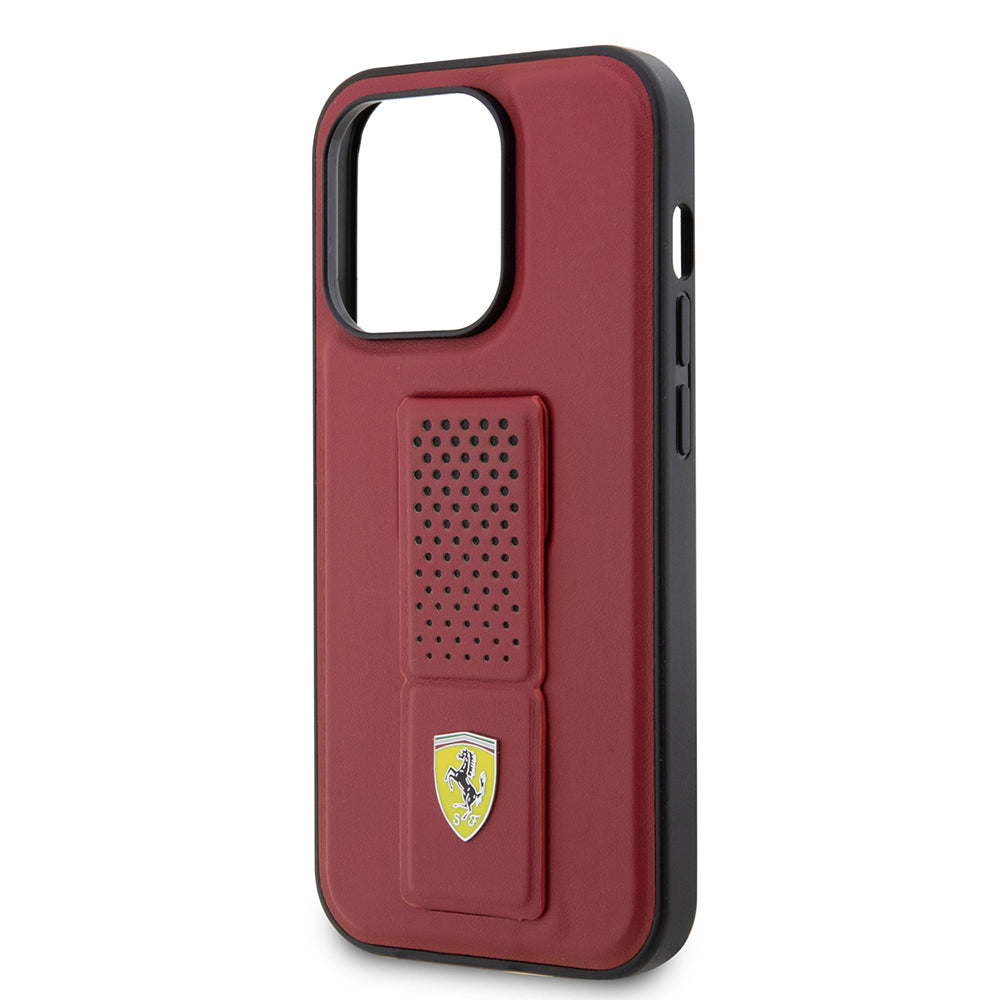 Apple iPhone 14 Pro Max Kılıf Ferrari Orjinal Lisanlı Klasik Metal Logolu Delikli  Standlı Deri Kapak Kırmızı