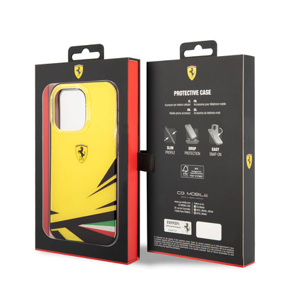 Apple iPhone 14 Pro Max Kılıf Ferrari Sarı İtalyan Bayrak Baskılı Dizayn Kapak Kırmızı