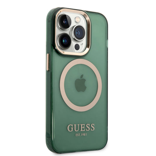 Apple iPhone 14 Pro Max Case GUESS M-safe Charging Airbag Design Cover Green