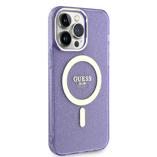 Apple iPhone 14 Pro Max Case GUESS M-safe Charging Glitter Cover Purple