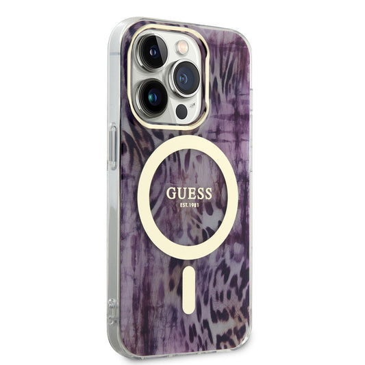 Apple iPhone 14 Pro Max Case GUESS M-safe Charging Feature Leopard Pattern Cover Pink