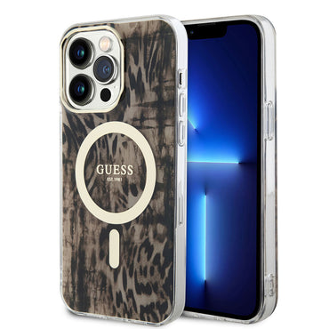 Apple iPhone 14 Pro Max Case GUESS M-safe Charging Feature Leopard Pattern Cover Pink