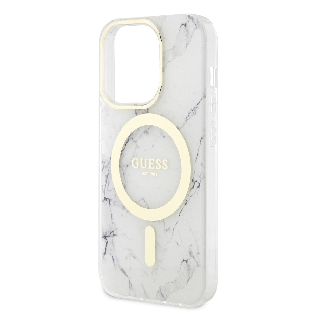Apple iPhone 14 Pro Max Case GUESS M-safe Charging Feature Marble Pattern Cover White