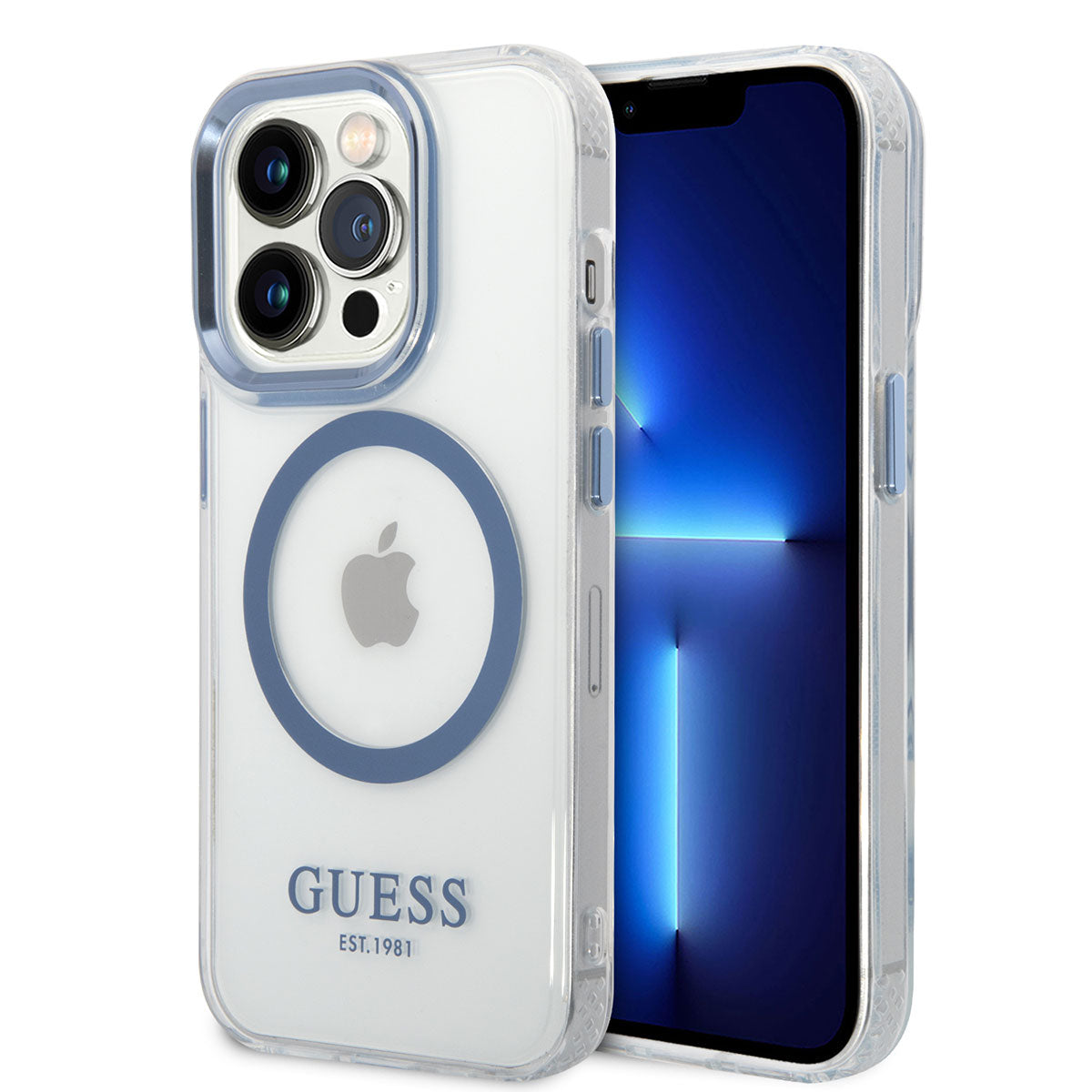 Apple iPhone 14 Pro Max Case GUESS M-safe Charging Metal Camera Frame Cover Blue